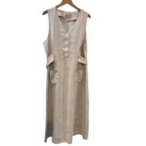 Vintage Woolrich Natural Color Linen Dress Women's Size Large Maxi Cottage Farm